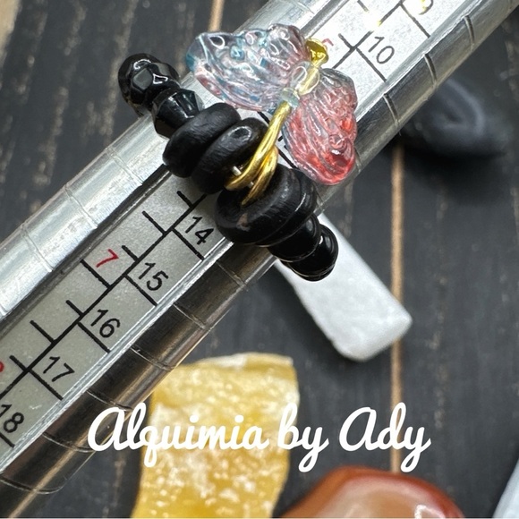 Black onyx beaded gem ring band bohemian - Picture 2 of 2